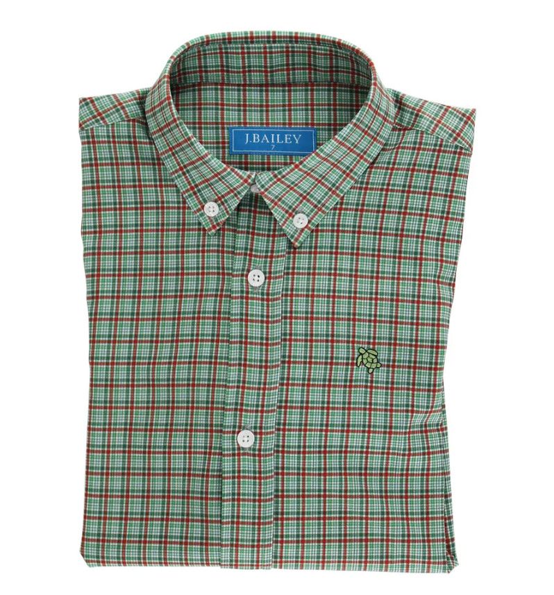 J.Bailey- Jingle Performance Button Down, Size: 2T, Color: Red/Green, Style: 1026-ROSCOEP-651