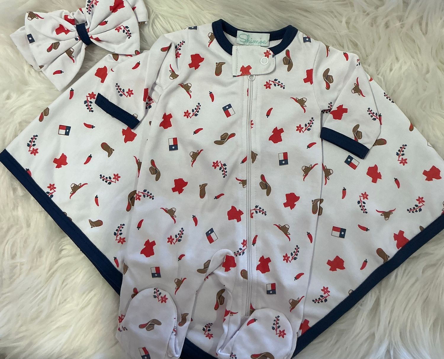 Shimoa Essentials - Texas Zip Footie w/Blanket &amp; Headband