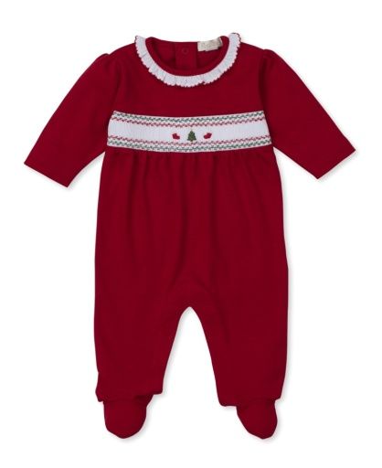 Kissy Kissy- CLB Holiday Medley 25 Christmas Tree Hand Smocked Footie &amp; Hat, Size: 0-3M, Color: Red, White, Green, Style: KGQ13203