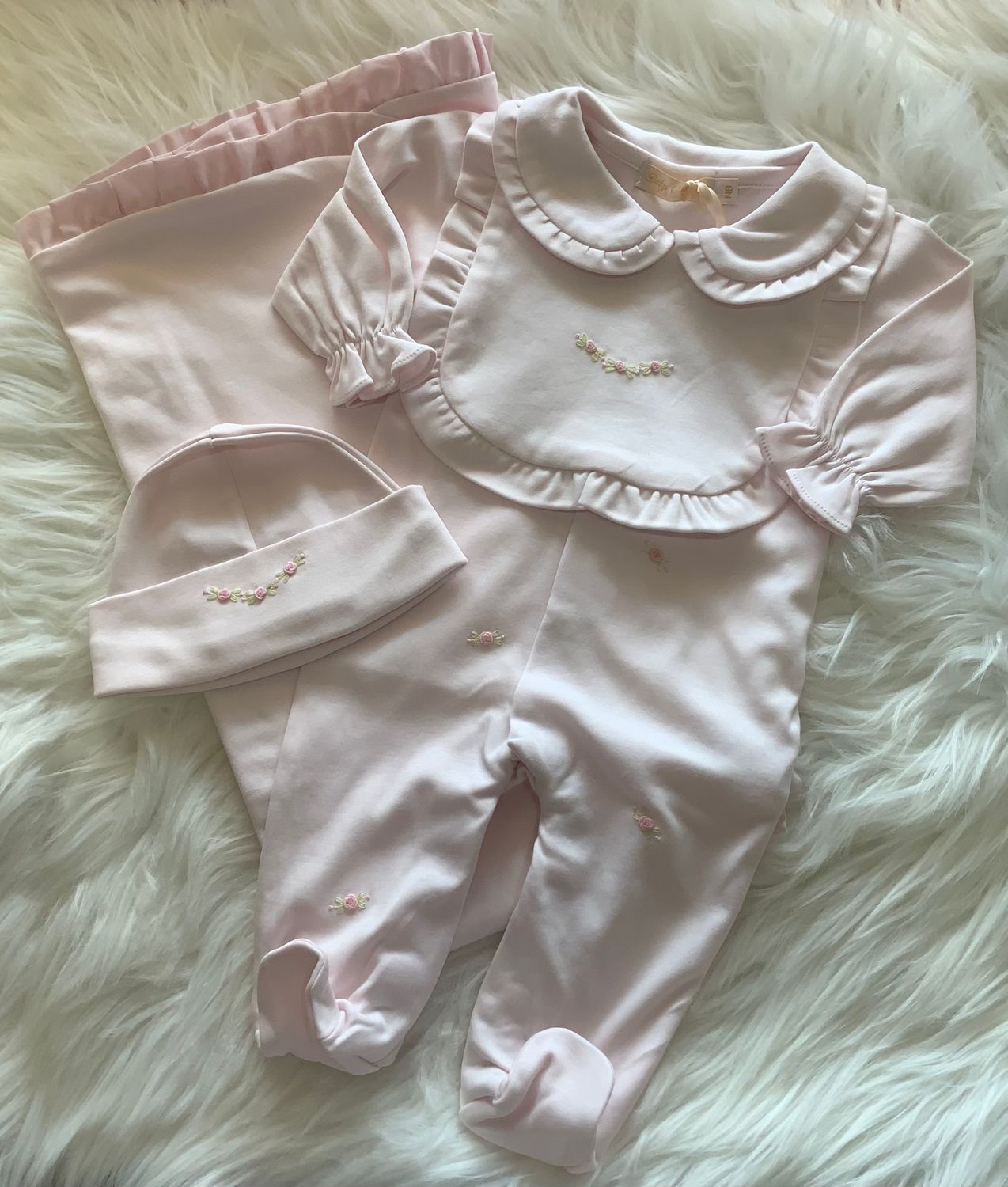 Baby Club Chic- Sweet Roses Collared Footie w/Bib, Hat &amp; Blanket