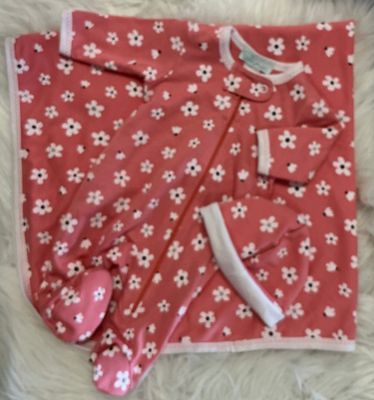Shimoa Essentials - Flowers Footsie w/Zipper, Hat &amp; Blanket Set