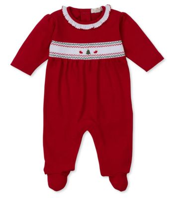 Kissy Kissy- CLB Holiday Medley 25 Christmas Tree Hand Smocked Footie &amp; Hat