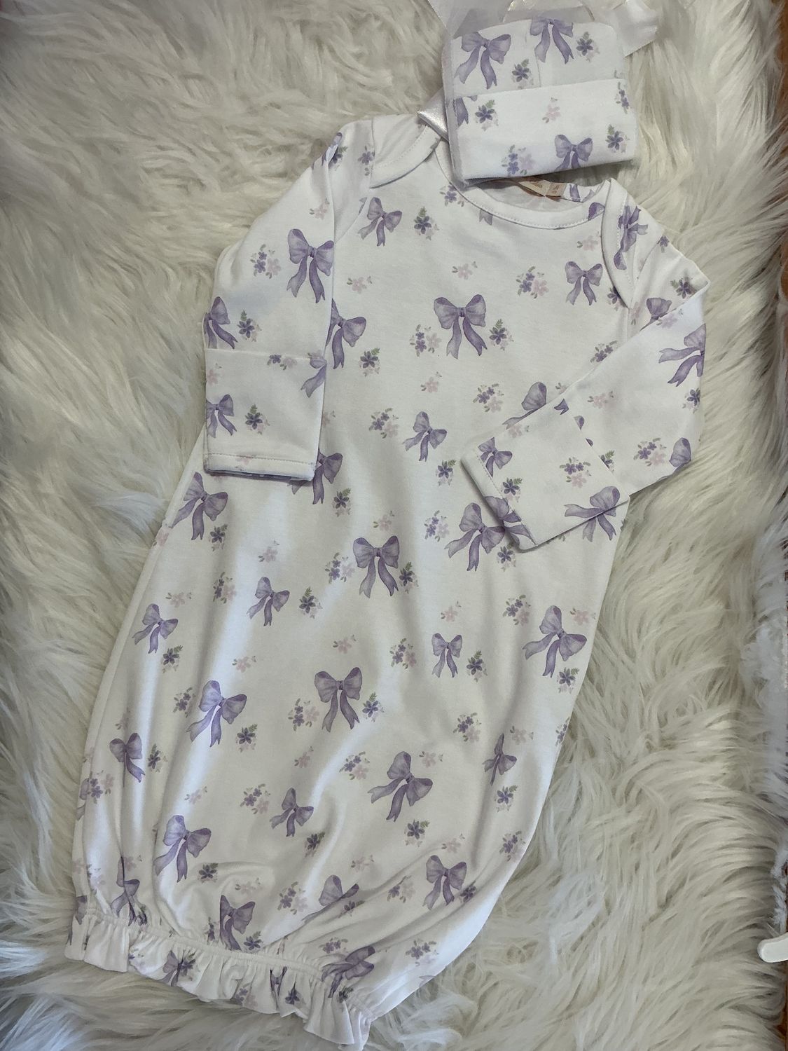 Baby Club Chic- Lavender Bows Gown &amp; Hat Set