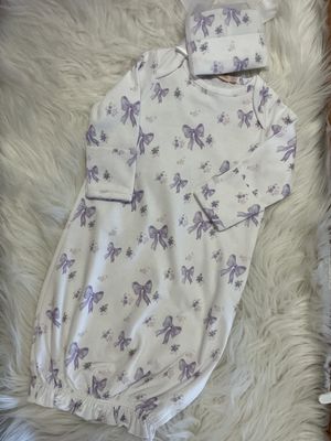 Baby Club Chic- Lavender Bows Gown &amp; Hat Set