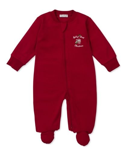 Kissy Kissy- Baby&#39;s First Christmas 25 Zip Footie &amp; Stocking Hat, Size: NB, Color: Red, Style: KNQ12558
