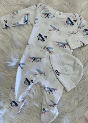 LydaBaby- Peruvian Pima Cotton Airplane Footie w/hat