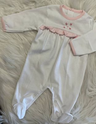 LydaBaby- White w/ Pink Roses Peruvian Pima Cotton Footie 