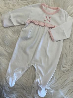 LydaBaby- White w/ Pink Roses Peruvian Pima Cotton Footie 