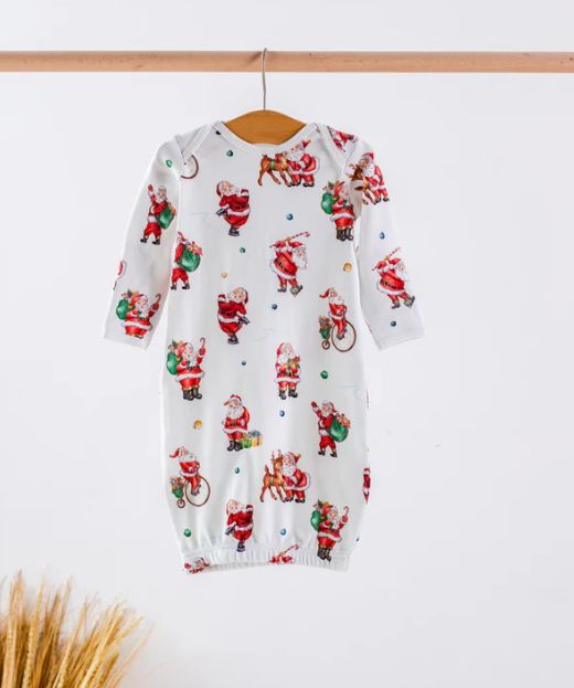 Nola Tawk- Santa Claus Is Coming To Town Organic Cotton Pajama, Size: NB, Color: White/Green/Red, Style: Gown
