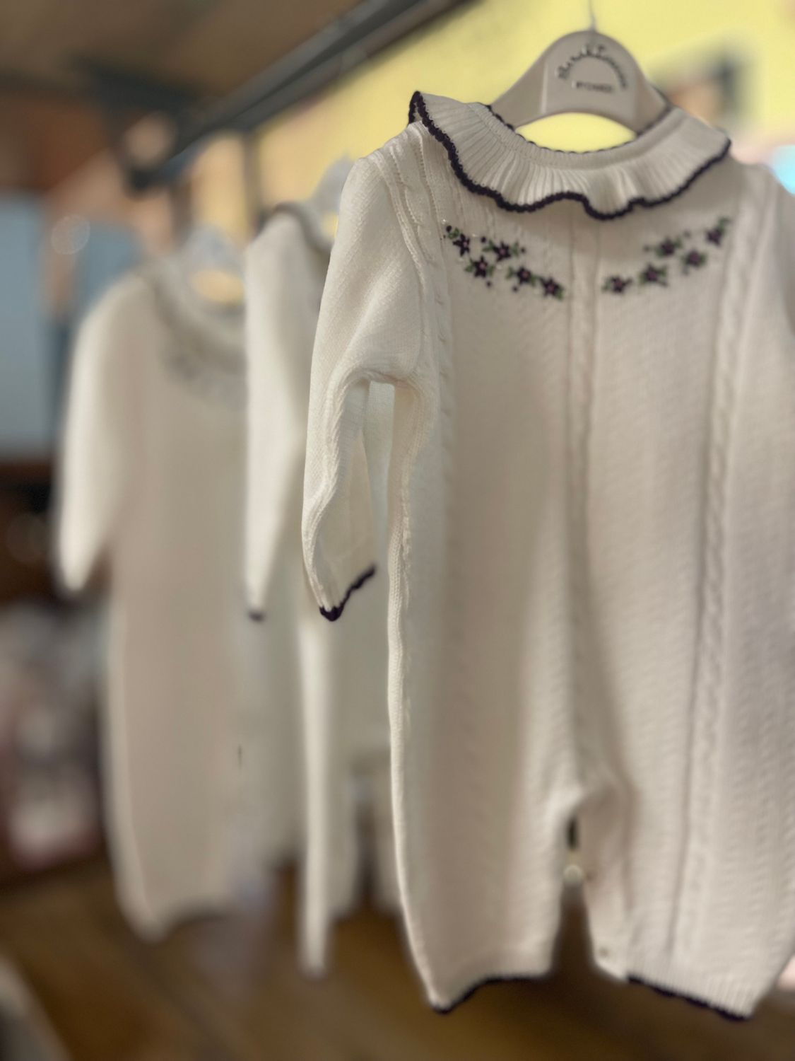 Sarah Louise- All In One Sweater Embroidered Rosettes w/Collar