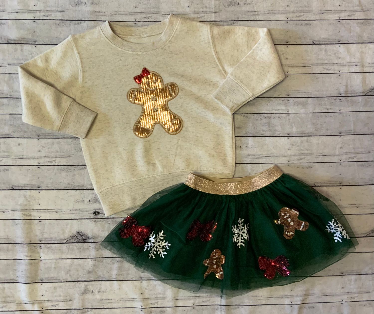 Sweet Wink- Gingerbread Joy Sequin Patch Sweatshirt &amp; Tutu Set