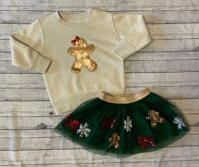 Sweet Wink- Gingerbread Joy Sequin Patch Sweatshirt &amp; Tutu Set