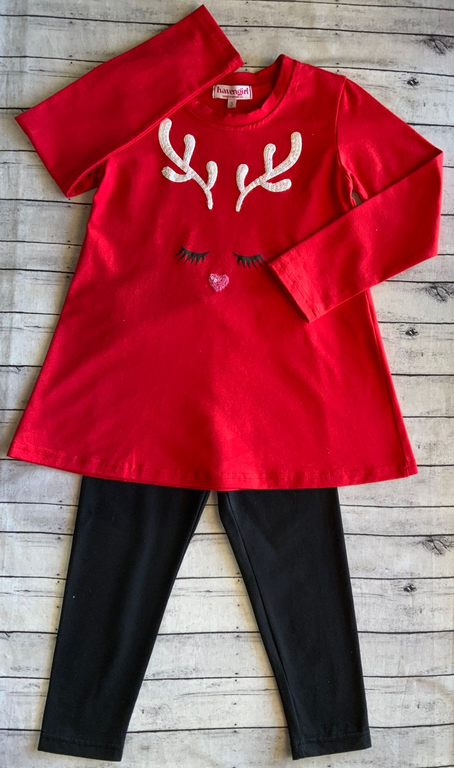 Haven Girl- Sparkling Christmas Reindeer Tunic &amp; Legging Set