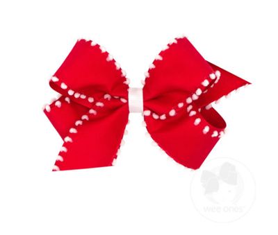 Wee Ones- Holiday Style Pom-Pom Edge Grosgrain Overlay Bow