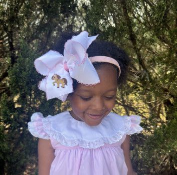 Wee Ones- Cowgirl Embroidery Grosgrain Moonstitch Bow 