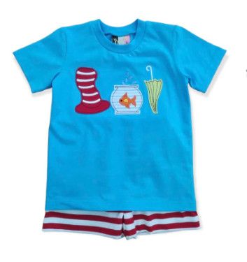 Banana Split- Striped Hat Applique Boys Short Set