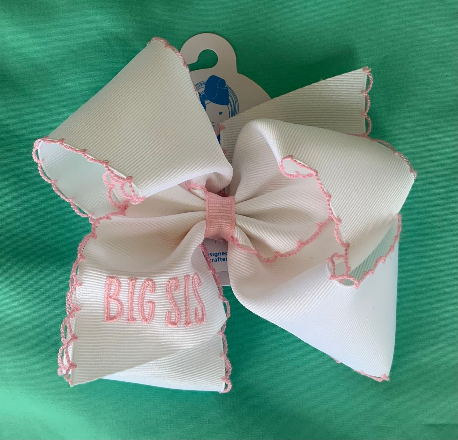 Wee Ones- Grosgrain EMB BIG SIS w/Stitch Edge Bow