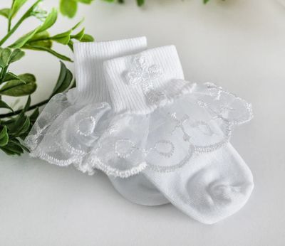 Cherished Moments- Baby Girls Baptism/Christening  Sock with Cross 