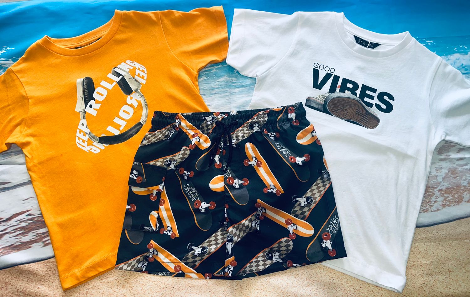 Mayoral- Mini- Boy 2-Pack Printed T-Shirts &amp; Swim Shorts, Size: 6, Color: 64 Naranja/Orange, Style: 3040