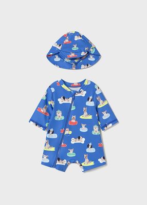 Mayoral- Newborn- Sun Protection Swim Romper with Hat