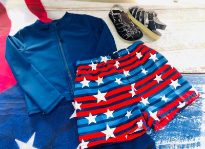 RUGGEDBUTTS- All-American Swim Trunks &amp; Full Zip Rash Guard
