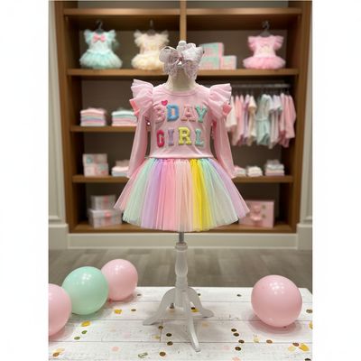 Haven Girl- Birthday Girl Flutter Long Sleeve Tinker Skort Set