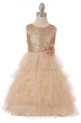 Cinderella Couture- Elegant Sequin T-Length Tulle Cascade Dress w/Flower Clip