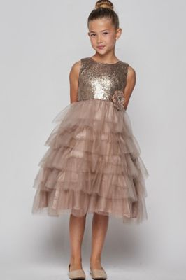 Cinderella Couture- Elegant Sequin T-Length Tulle Cascade Dress w/Flower Clip