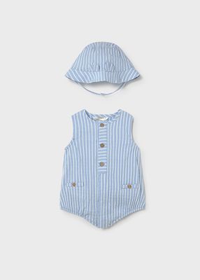 Mayoral- Newborn- Stripe Printed Romper with Hat Set