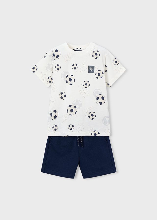Mayoral- Mini- Shorts and Printed Soccer Ball T-Shirt Set