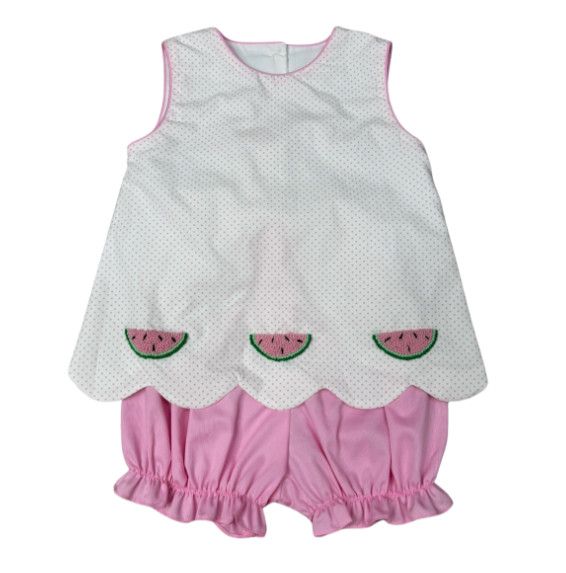 Whimsy Bay Kids- Watermelon Scallop Bow Back Bloomer Set