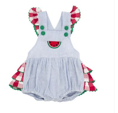 Lil Cactus- Seersucker Watermelon Ruffle Bubble