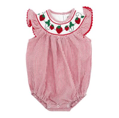 Lil Cactus- Seersucker Strawberry Smocked Bubble