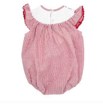 Lil Cactus- Seersucker Strawberry Smocked Bubble