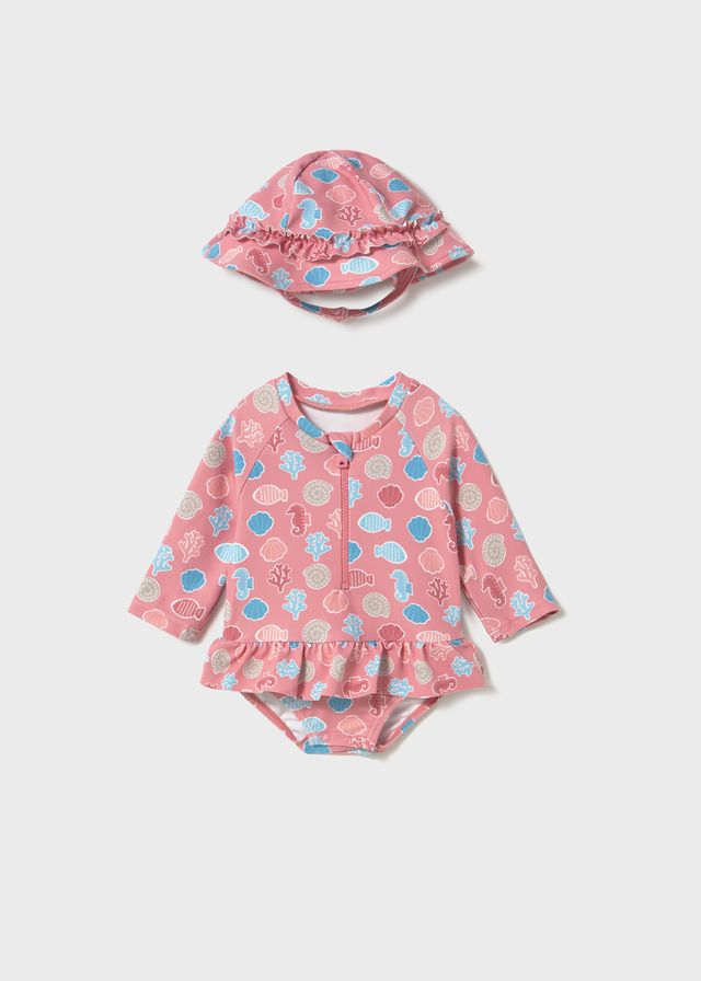 Mayoral- Newborn- 2 Piece Rashguard Swim Set with Sun Protection, Size: 0-1 (US NB), Color: 30 Terracota, Style: 1634