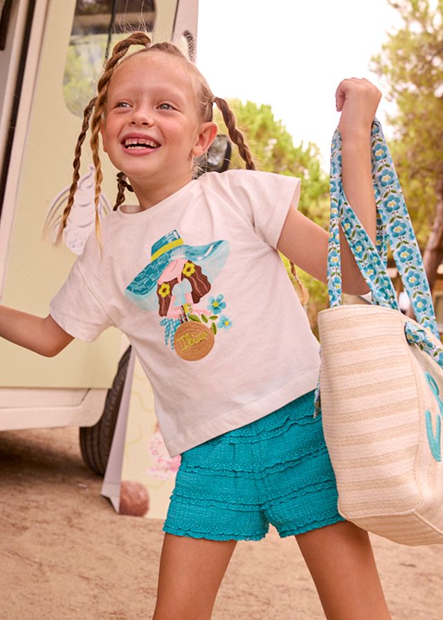 Mayoral- Mini- Girl Ruffled Shorts and Printed T-shirt Set