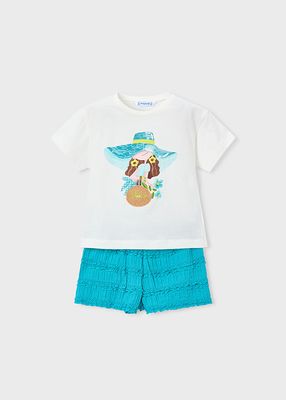 Mayoral- Mini- Girl Ruffled Shorts and Printed T-shirt Set