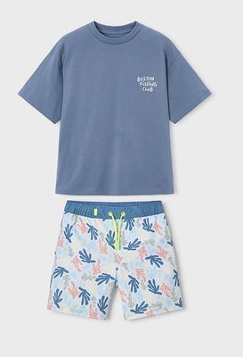 Boston Kids- Printed Swim Shorts and T-Shirt Fish Graphic