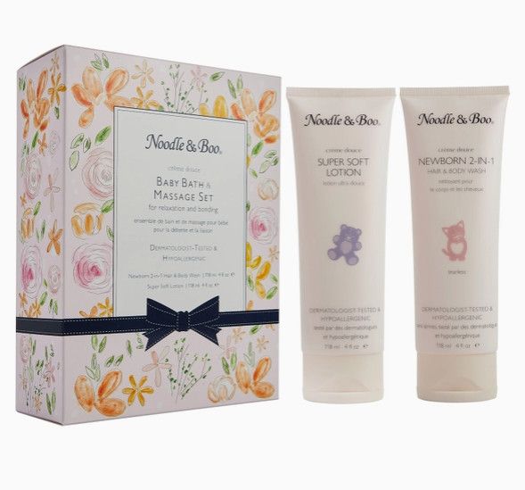 Noodle &amp; Boo- Pink Flowers Baby Bath &amp; Massage Set