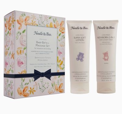 Noodle &amp; Boo- Pink Flowers Baby Bath &amp; Massage Set