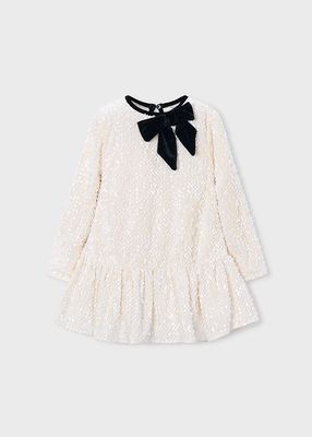 Mayoral- Mini- Girl Velvet Sequin Dress With Bow