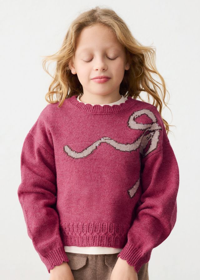 Mayoral- Mini- Girls Intarsia Bow Sweater