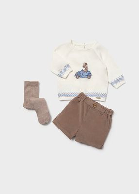 Mayoral- Newborn- Boy 3-Piece Sweater Short Set