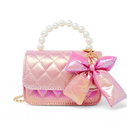 Tiny Treats- Shiny Quilted Fluffy Bow Handbag