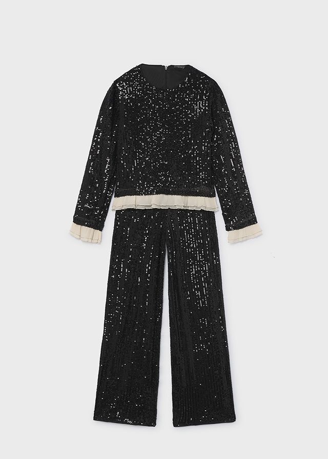 Mayoral- Junior- Sequin T-Shirt and Pants Set, Size: 14, Color: 25 Negro/Black, Style: 7535