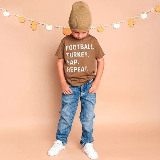 Sweet Wink- Football Turkey Nap Repeat Thanksgiving Short Sleeve T-Shirt