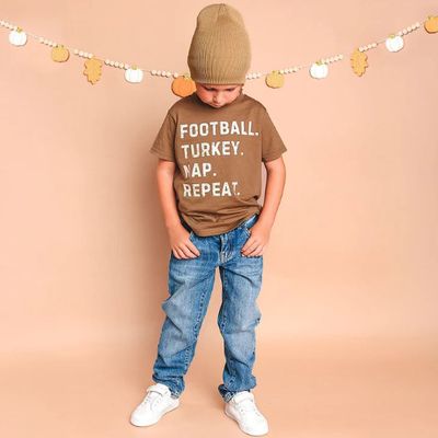 Sweet Wink- Football Turkey Nap Repeat Thanksgiving Short Sleeve T-Shirt