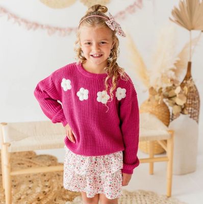 Sweet Wink- Berry Floral Skort and Bow Clip