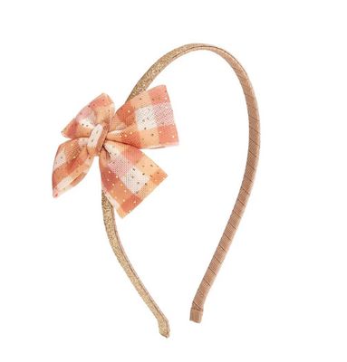 Sweet Wink- Cinnamon Plaid Tulle Bow Headband