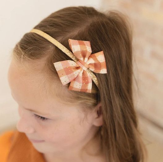 Sweet Wink- Cinnamon Plaid Tulle Bow Headband